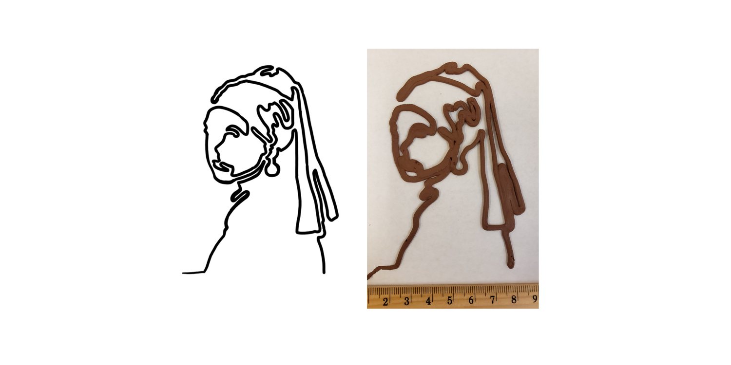 The same line pushed in clay, with a ruler